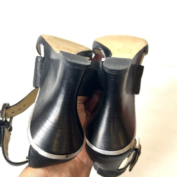 Michael Kors Logo Black Leather High Heels Women's 6M Open Toe Sling Ankle Strap - Picture 8 of 11